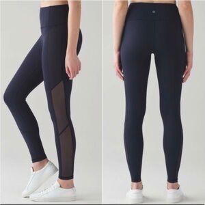 LULULEMON BODYCON LUXTREME HIGH RISE MESH LEGGINGS Navy Blue SZ 4